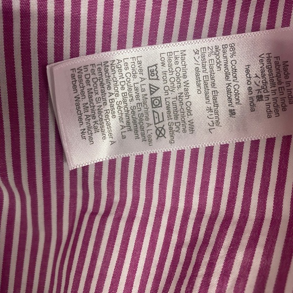 J Crew Top Petite Small Striped Ruffle Button Up Shirt Berry Ivory Cotton CN063 - Picture 11 of 15